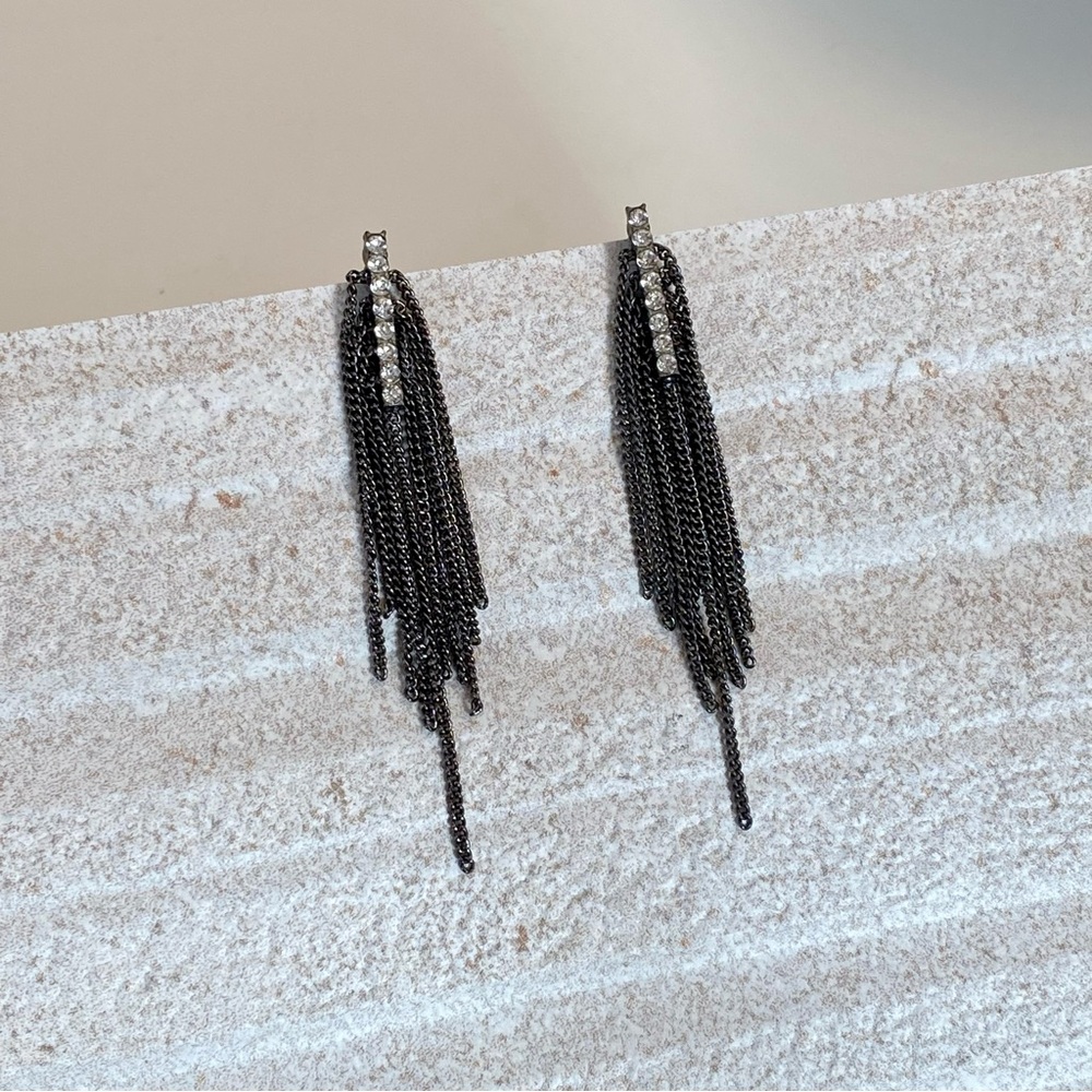 4/$15 Gunmetal Chain Tassels Draped Earrings